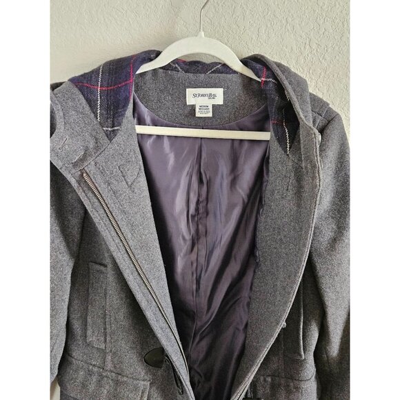 St. Johns Bay Woman Size M Toggle Coat Gray with Hood Wool Cashmere Blend - Picture 4 of 9